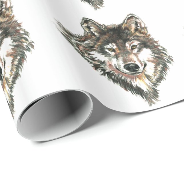 Papier Cadeau Tête ou logo de loup gris aquarelle (Coin rond)