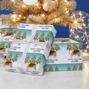 Papier Cadeau Tête rousse Tri Pembroke Corgi Noël d'hiver