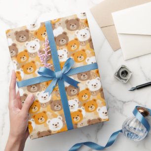 Papier Cadeau Têtes d'ours beige et Brown  
