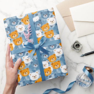 Papier Cadeau Têtes d'ours Brown et orange |