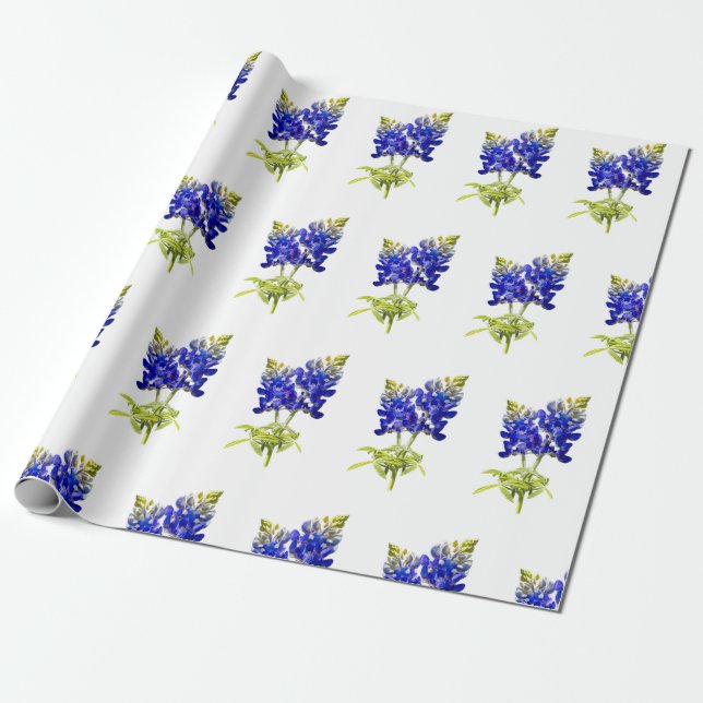 Papier Cadeau Texan Bluebonnets, papier d'enveloppement (Déroulé)
