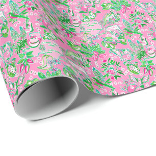 Papier Cadeau Texas Map Pink & Green Preppy Motif