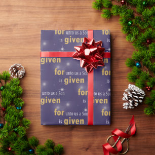 Papier Cadeau Texte chrétien de Noël sur violet