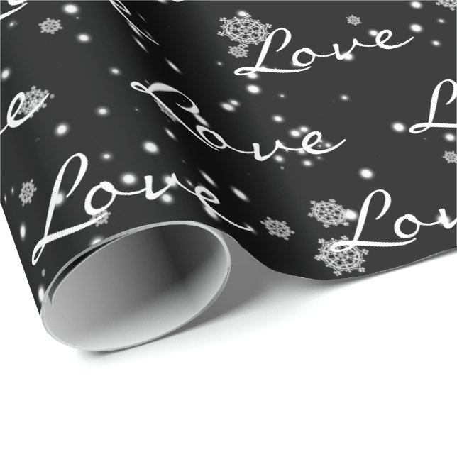 Papier Cadeau Texte d'amour de Noël dans les flocons de neige en (Coin rond)