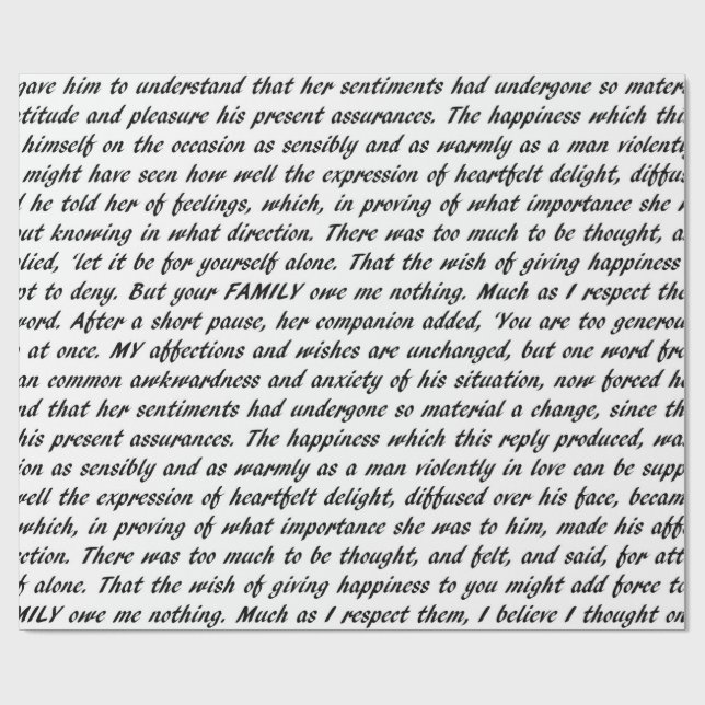 Papier Cadeau Texte de fierté et de préjudice (Plat)