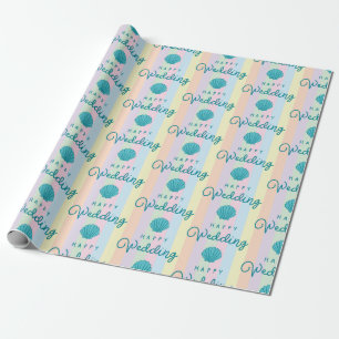 Papier Cadeau Texte de mariage heureux Bleu Coquillage Arc-en-ci