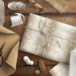 Papier Cadeau Texte de Noël et Snowflake Motif Gold ID257