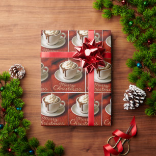 Papier Cadeau Texte Joyeux Noël Avec Boisson Chocolat Chaud