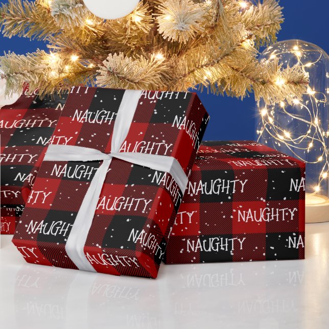 Papier Cadeau Texte Noel FOU Sur Buffalo Plaid (Vacances)