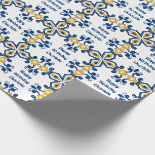 Papier Cadeau Texte personnalisé 💙 💛 Azulejos bleu et jau
