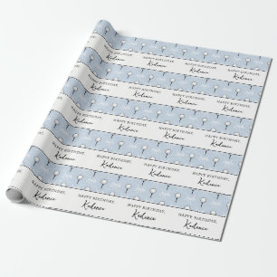 Papier Cadeau Texte personnalisé joli nœud bleu blanc motif golf