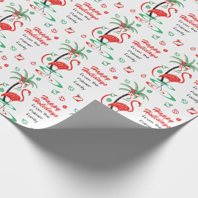 Papier Cadeau Texte rouge de Flamant rose de Noël bonnes fêtes (Coin)