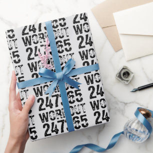 Papier Cadeau Texte usé et rayé Workout 247365 noir
