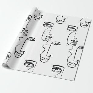 Papier Cadeau Texture avec faces abstraites. Une ligne continue