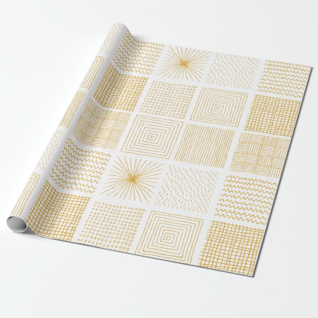 Papier Cadeau Texture blanche et or Motif géométrique (Déroulé)