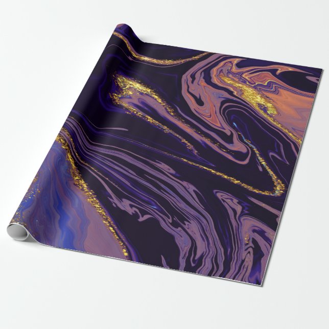 Papier Cadeau Texture cool de marbre violet d'or (Déroulé)
