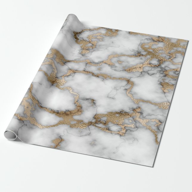 Papier Cadeau Texture cool en marbre blanc or (Déroulé)
