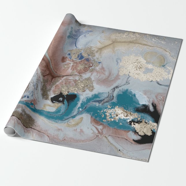 Papier Cadeau Texture cool en marbre d'or (Déroulé)