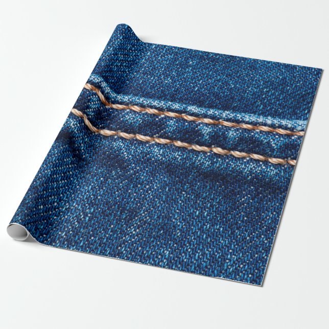 Papier Cadeau Texture de denim bleu avec couture, Jeans (Déroulé)