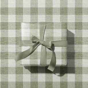 Papier Cadeau Texture de lin à carreaux de buffle en vichy vert 