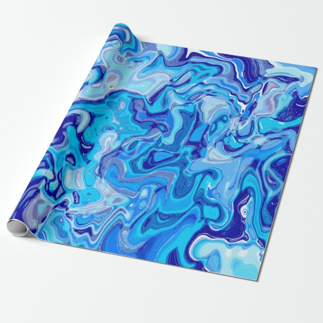 Papier Cadeau Texture de marbre bleu givré Métal liquide Abstrai (Déroulé)