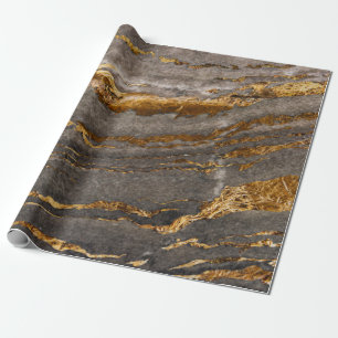 Papier Cadeau Texture de marbre doré brun cool