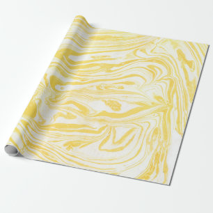Papier Cadeau Texture de marbre jaune. Main dessinée