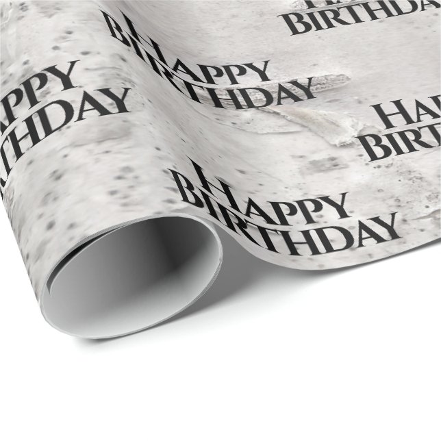 Papier Cadeau Texture d'écorce de bouleau Anniversaire (Coin rond)