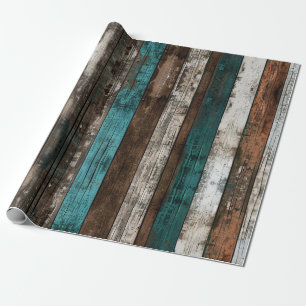 Papier Cadeau Texture en bois rustique Découpage Turquoise et Br