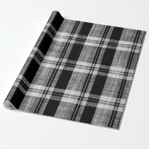 Papier Cadeau Texture en tissu blanc et noir à damiers plaid pou