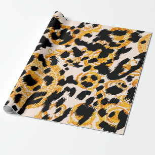 Papier Cadeau Texture léopard avec motif baroque or