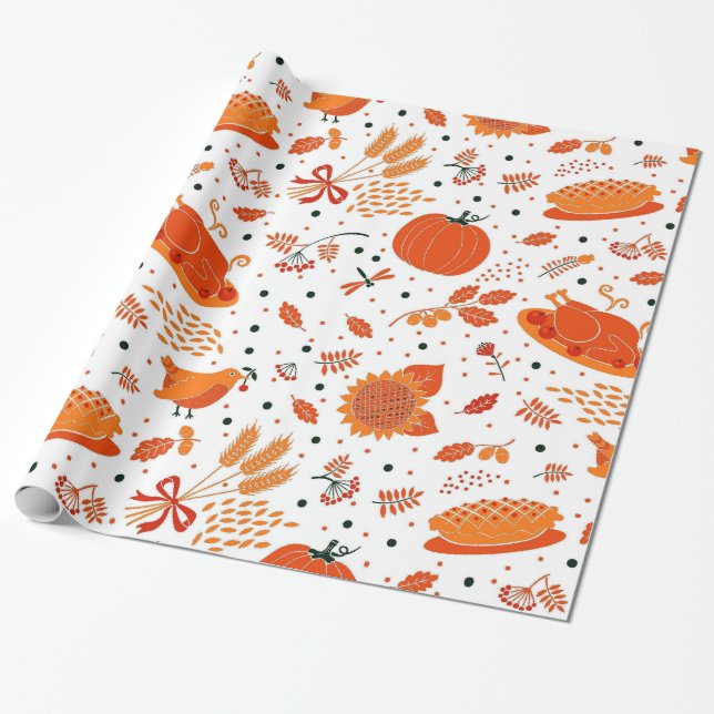 Papier Cadeau Thanksgiving dunner motif papier d'emballage de va (Déroulé)