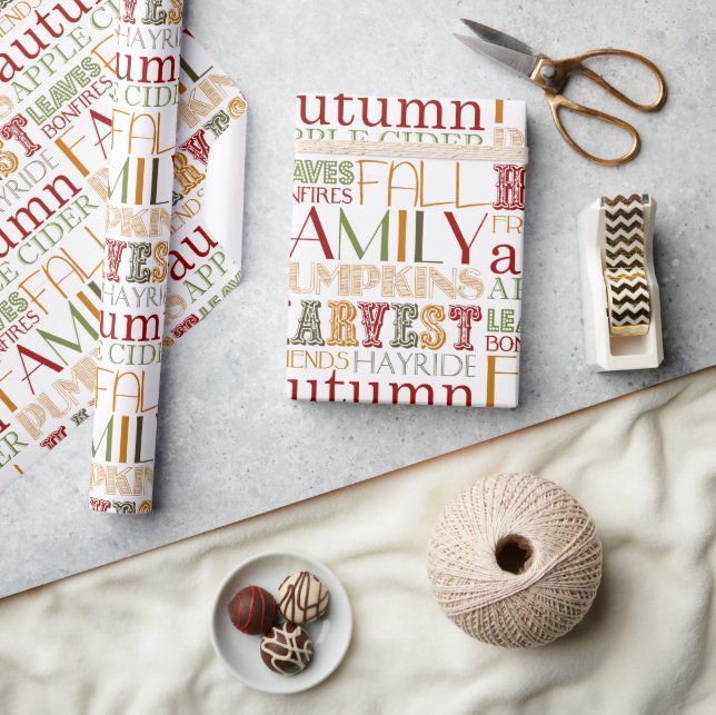 Papier Cadeau Thanksgiving Typography Design Wrapping Paper (Artisanat)