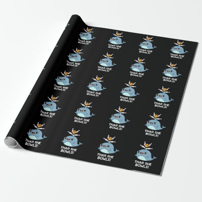 Papier Cadeau Thar She Bowles Funny Whale Bowling Pun Dark BG (Déroulé)