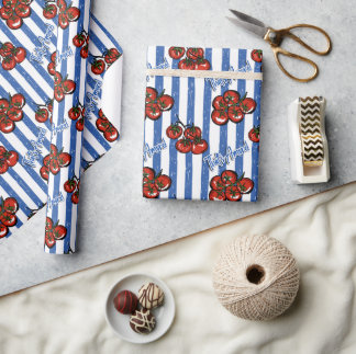 Papier Cadeau That's amore cherry tomatoes blue stripes Italian 