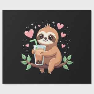 Papier Cadeau Thé au lait bulles Boba Paresseux Mignon Kawaii Fe