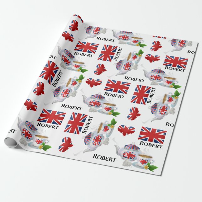 Papier Cadeau Thé britannique personnalisé (Déroulé)