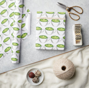 Papier Cadeau Thé japonais Matcha Green Latte Teacup Foin