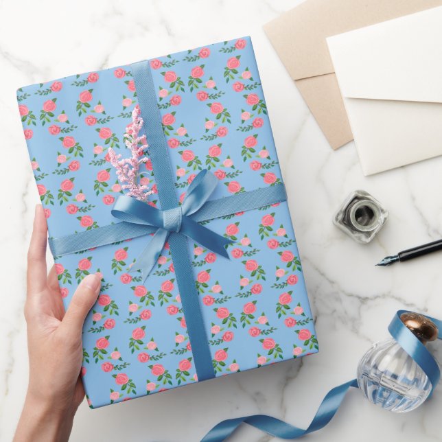 Papier Cadeau Thé Rose Cute Motif Floral Feminine Sweet (Cadeaux)
