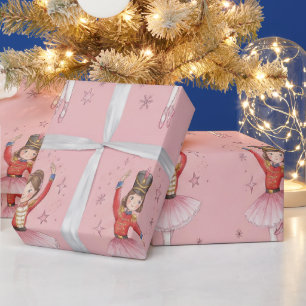 Papier Cadeau Thème de ballet Casse-Noisette rose pour filles