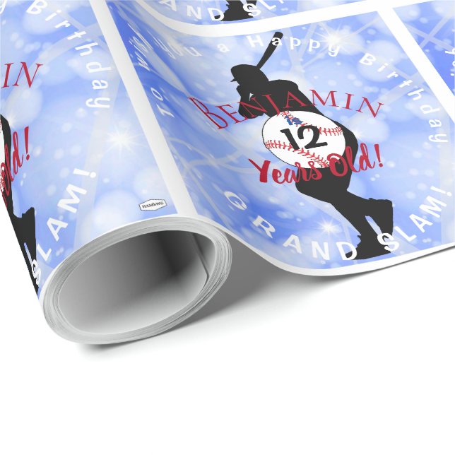 Papier Cadeau Thème de baseball envelopper cadeau Anniversaire H (Coin rond)