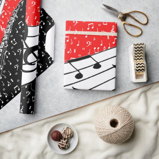 Papier Cadeau Thème de musique rouge et noire (Artisanat)