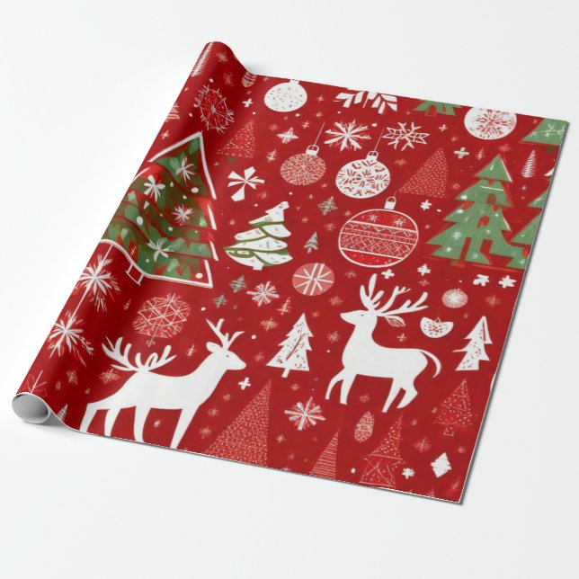 Papier Cadeau Thème de Noël Arbres de Noël Flocon de neige Balis (Déroulé)