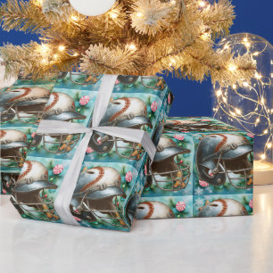 Papier Cadeau Thème de Noël de baseball