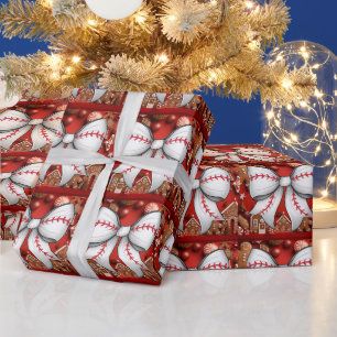 Papier Cadeau Thème de Noël de baseball pour le joueur