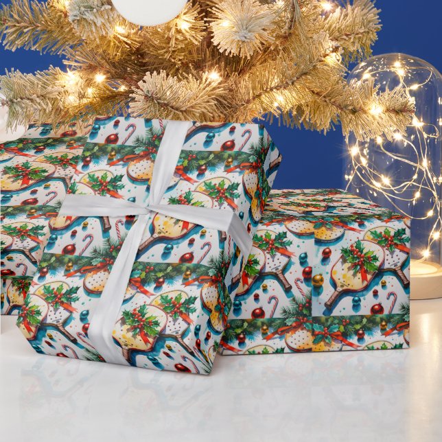Papier Cadeau Thème de Noël de Pickleball (Vacances)