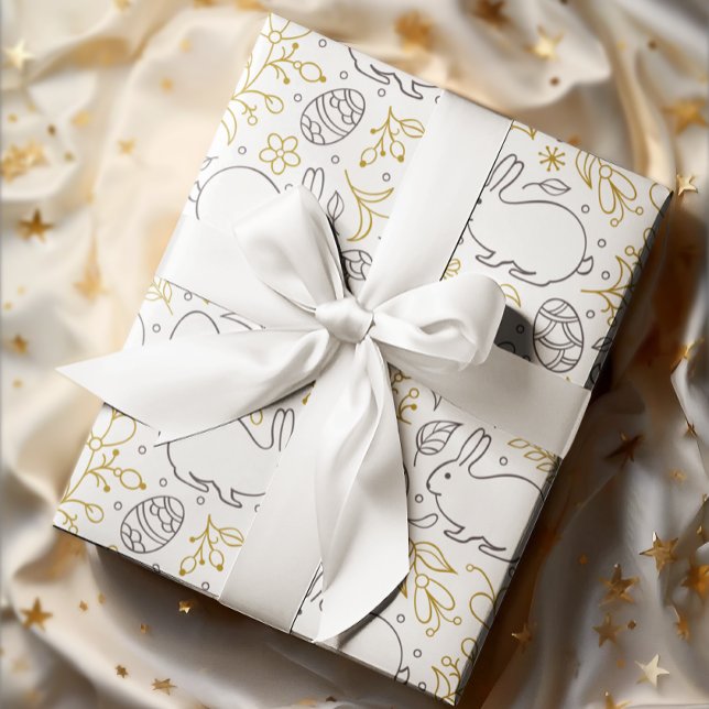 Papier Cadeau Thème de Pâques Motif Fleurs de lapin Oeufs (Créateur téléchargé)