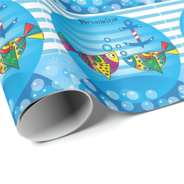Papier Cadeau Thème de poisson mignon de baby shower de bulles (Coin rond)