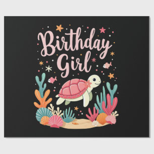 Papier Cadeau Thème de Tortue de Mer pour Fille d'Anniversaire F