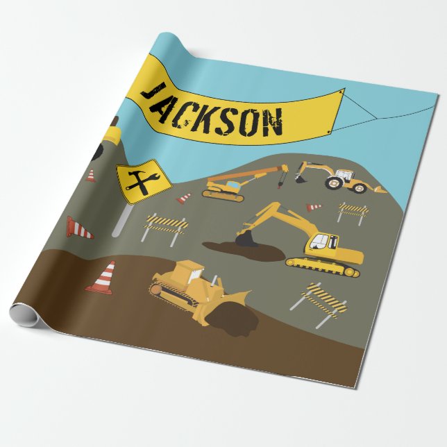 Papier Cadeau Thème du site des camions de construction (Déroulé)